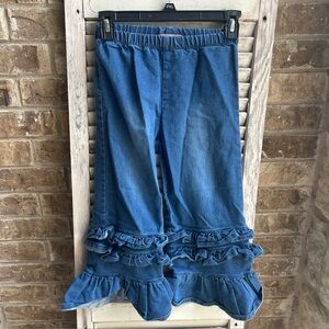 Jelly the Pug denim ruffled bell bottoms blue jeans/pants  girl size 8.